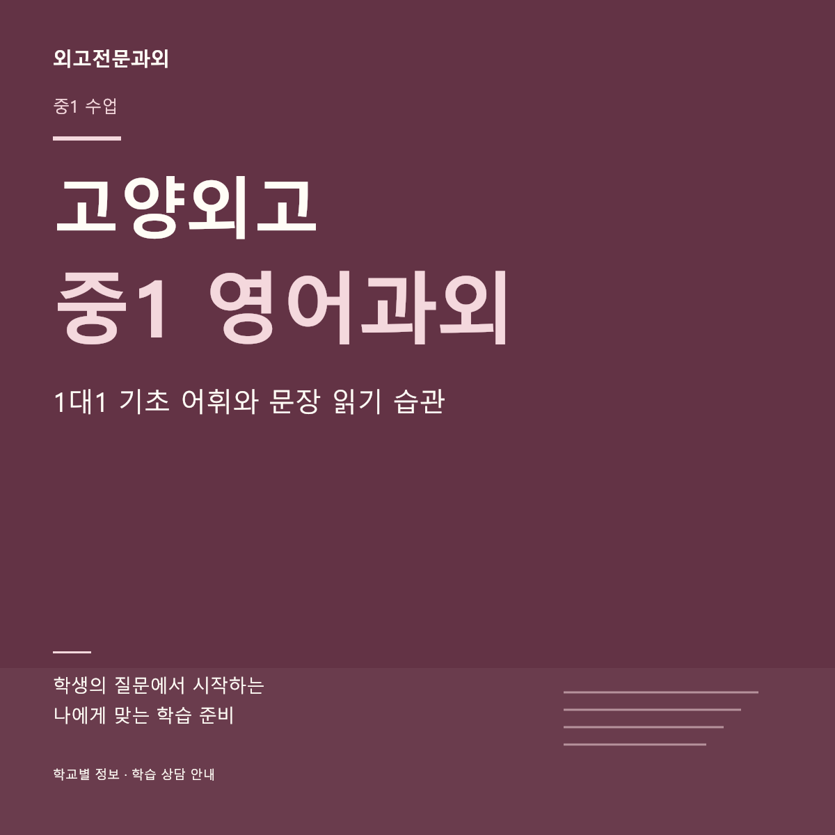 고양외고 중1 영어과외 1대1 기초 어휘와 문장 읽기 습관